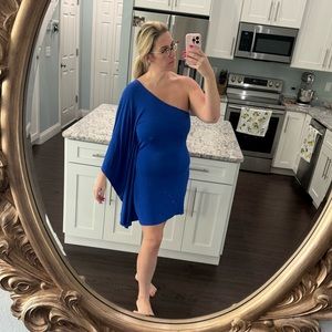 Royal blue express, one sleeve dress